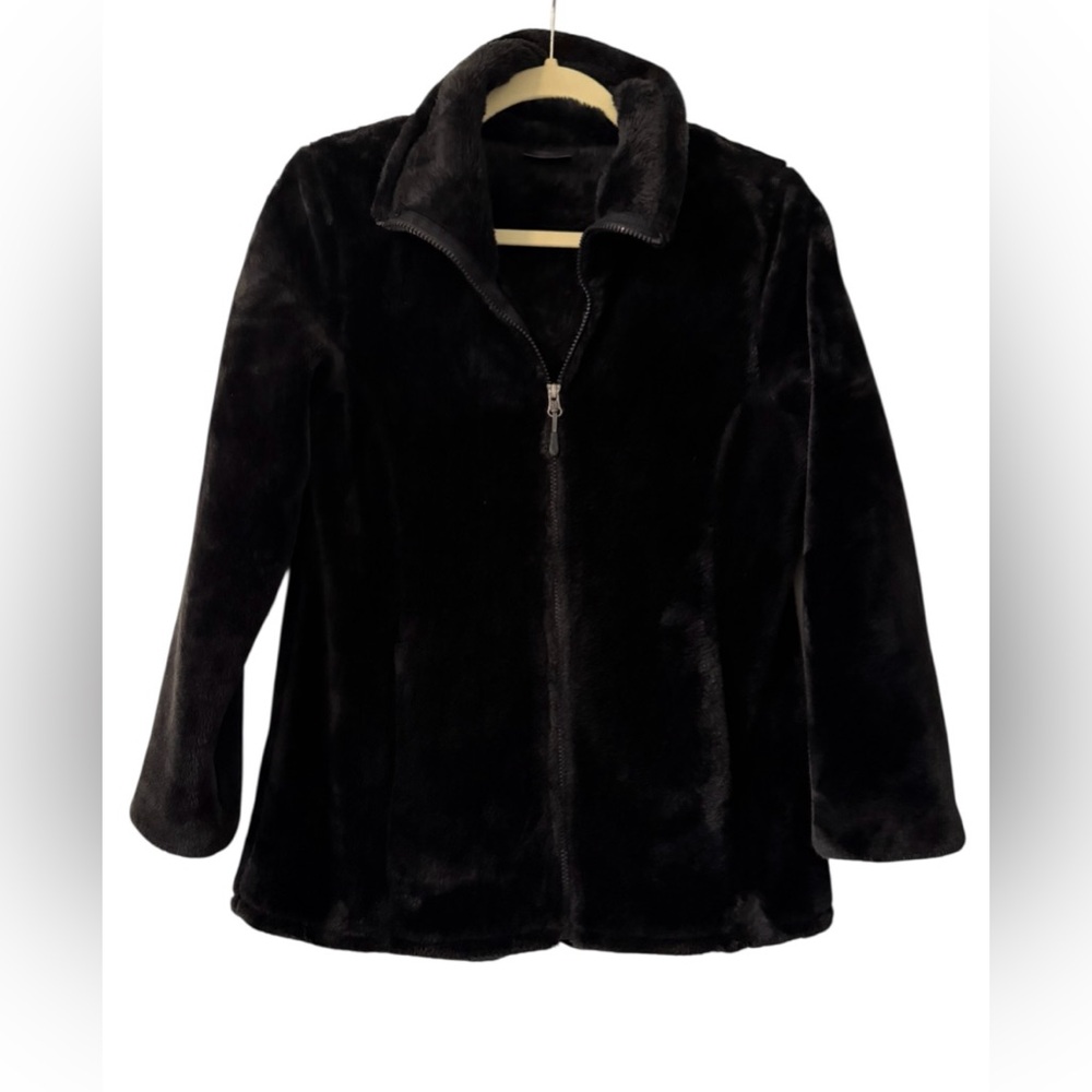 32 Degrees Heat women’s Medium long sleeve zip up faux fur black coat